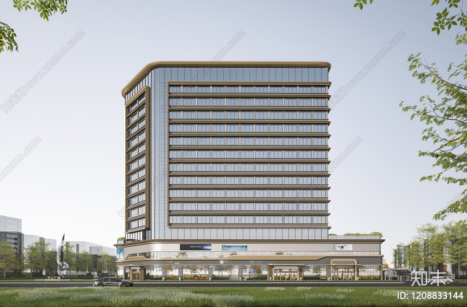 现代轻奢酒店建筑SU模型下载【ID:1208833144】