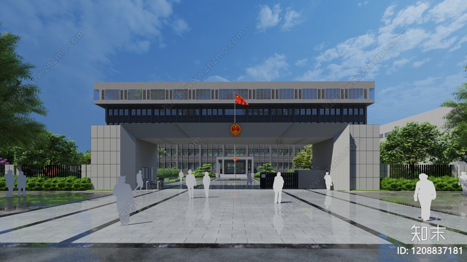 现代新中式市政厅SU模型下载【ID:1208837181】