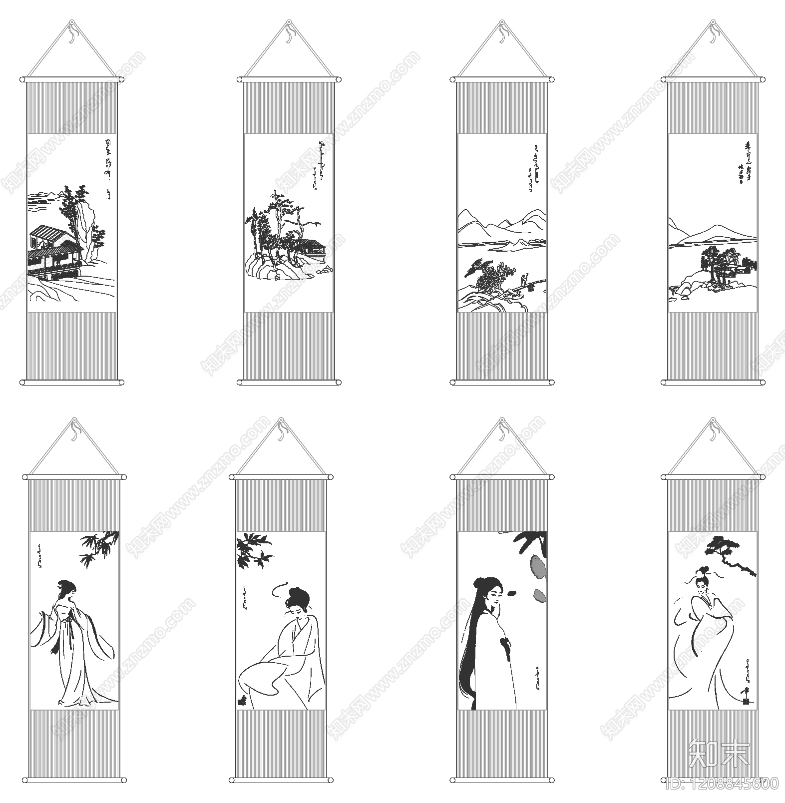 新中式挂画施工图下载【ID:1208845600】