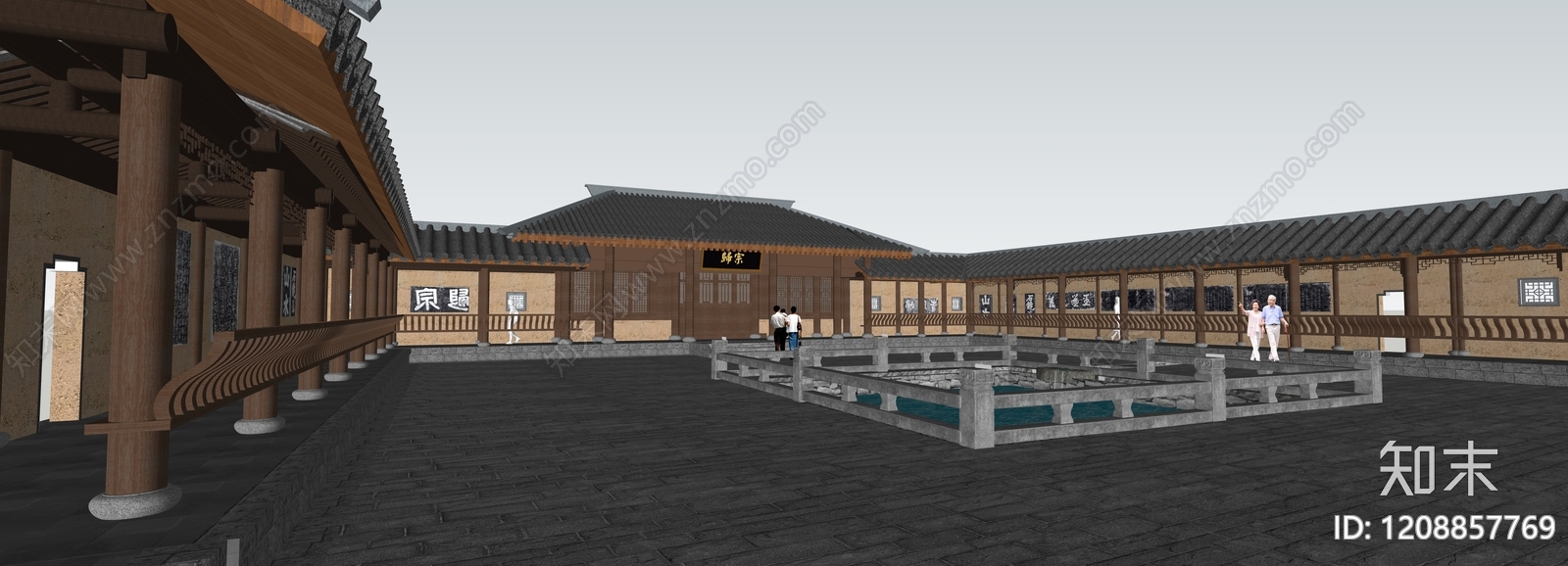中式复古古建筑SU模型下载【ID:1208857769】