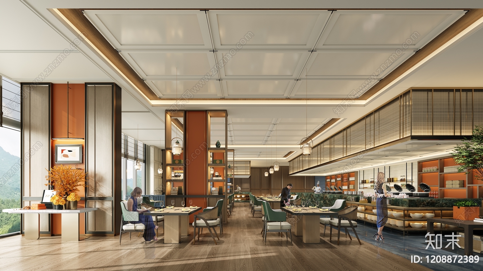 新中式酒店餐厅3D模型下载【ID:1208872389】