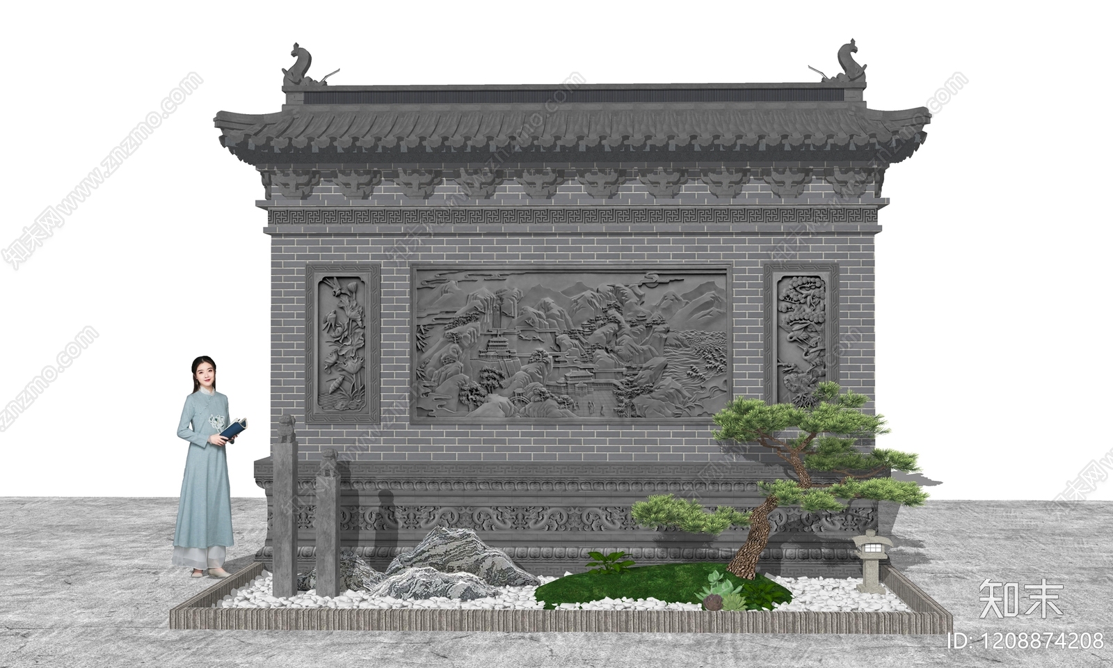 新中式中式景墙SU模型下载【ID:1208874208】