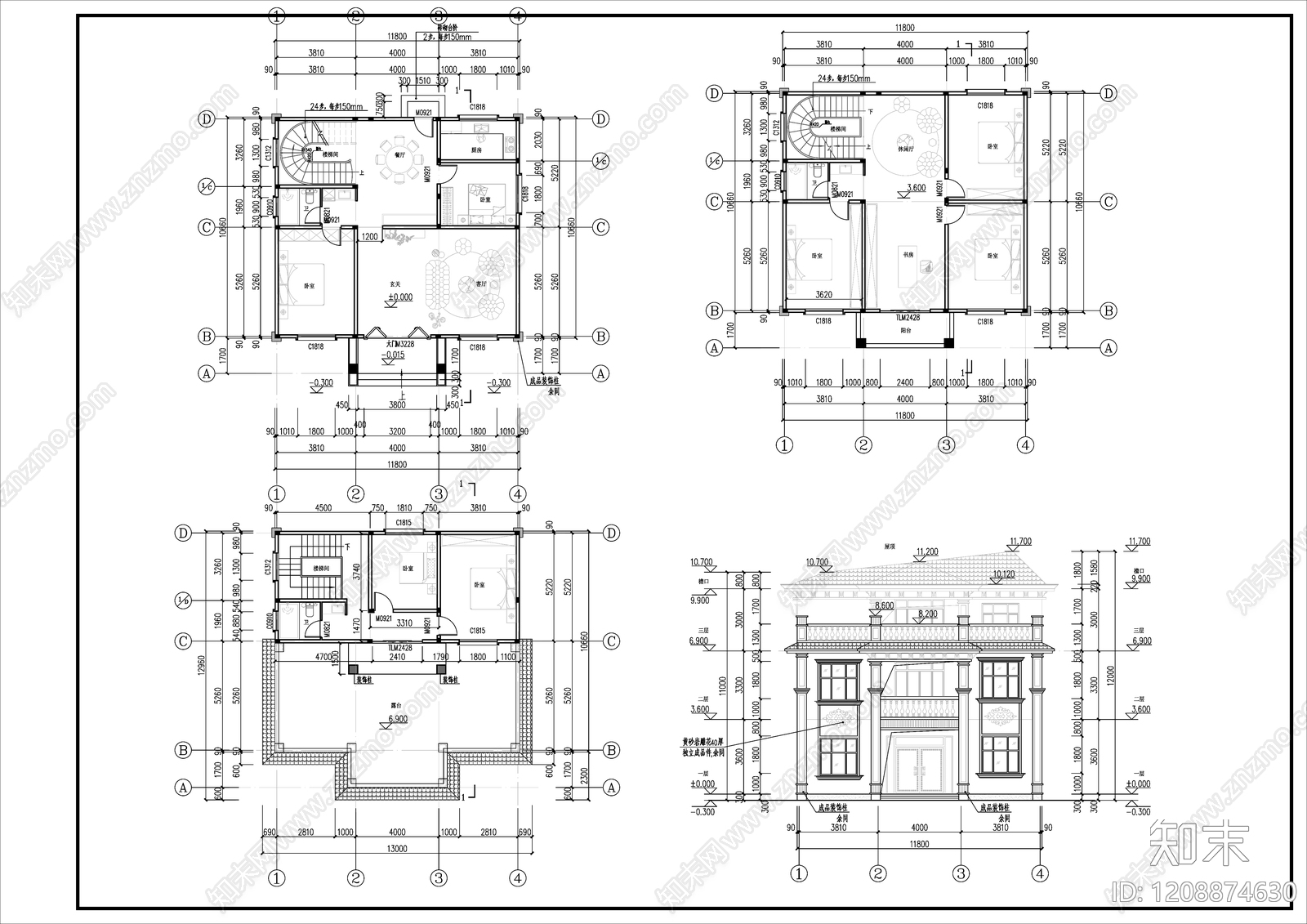轻奢别墅建筑施工图下载【ID:1208874630】