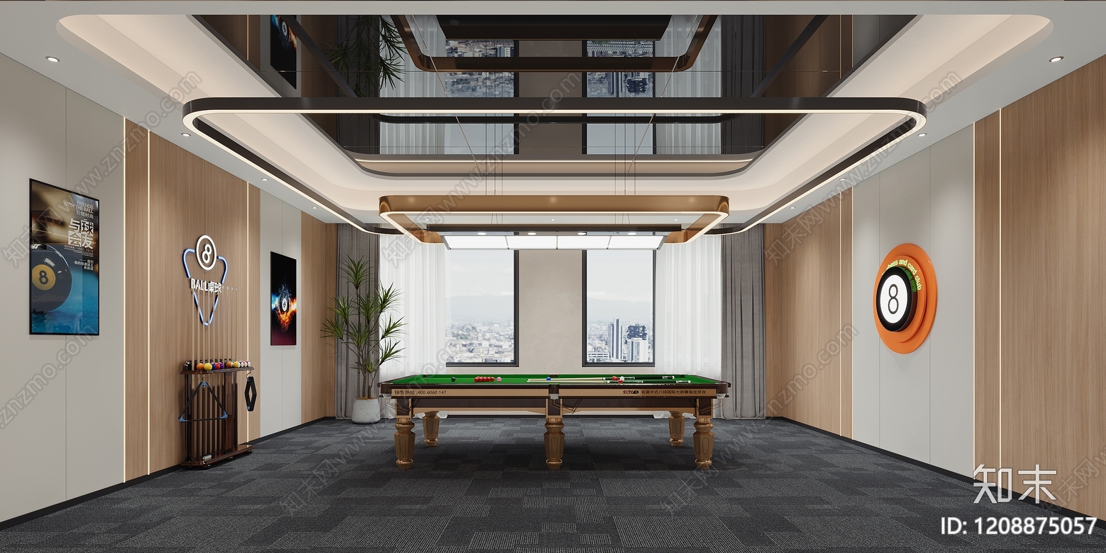 现代简约台球室3D模型下载【ID:1208875057】