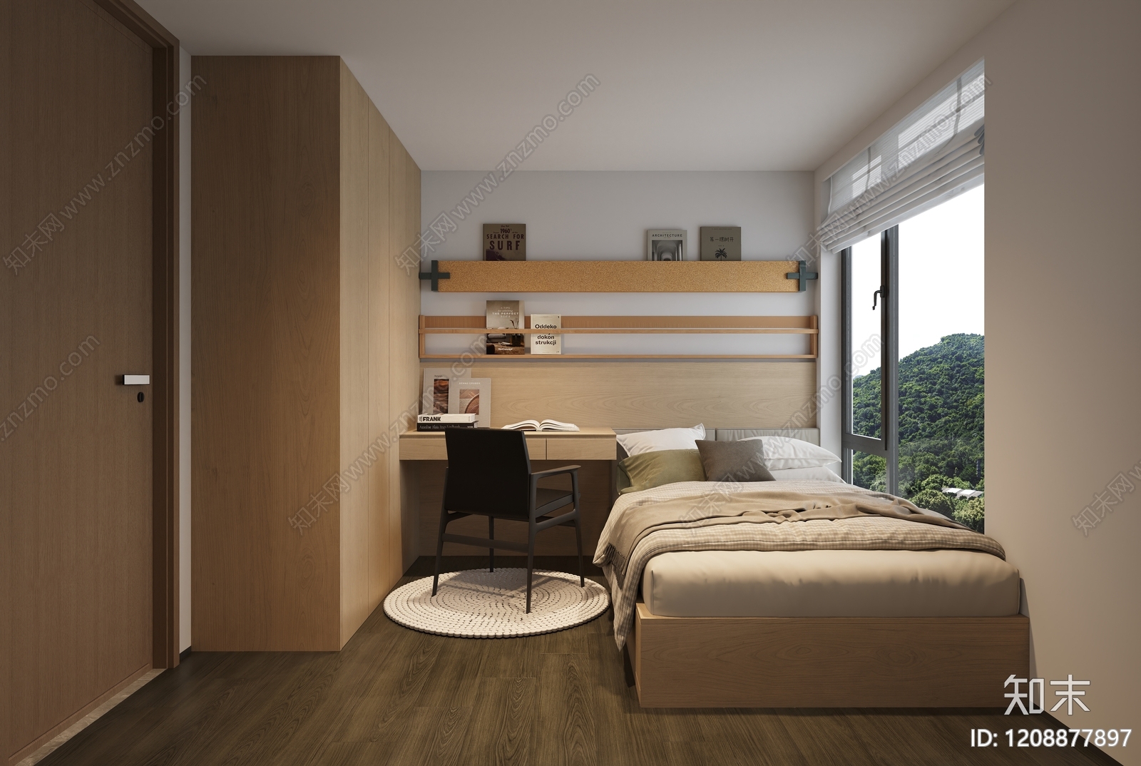日式原木风小卧室3D模型下载【ID:1208877897】