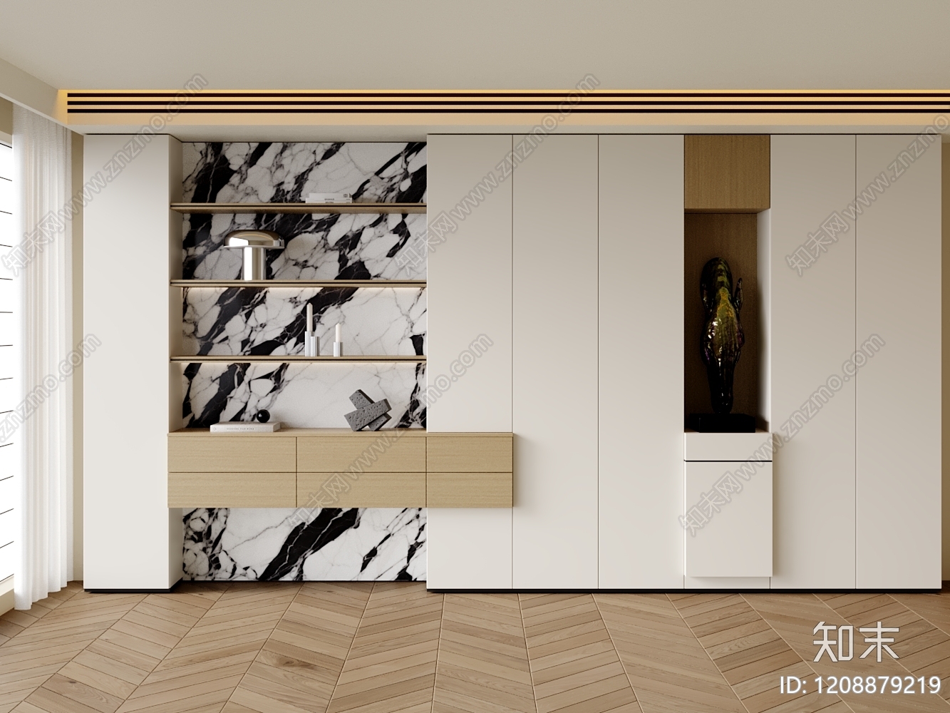 现代简约书柜3D模型下载【ID:1208879219】