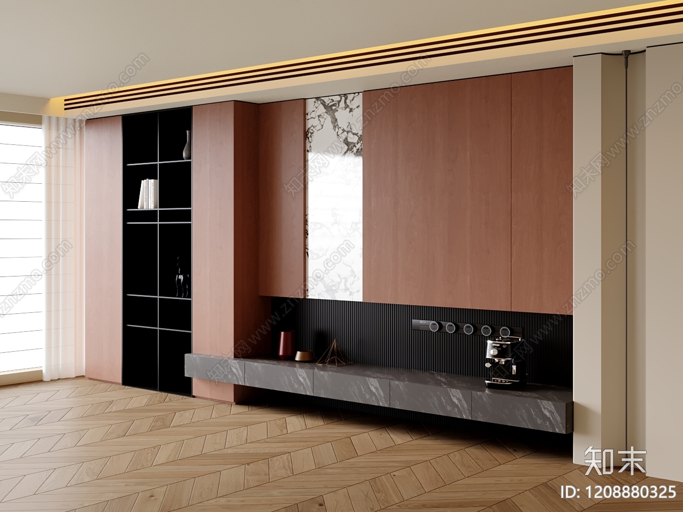 现代简约书柜3D模型下载【ID:1208880325】