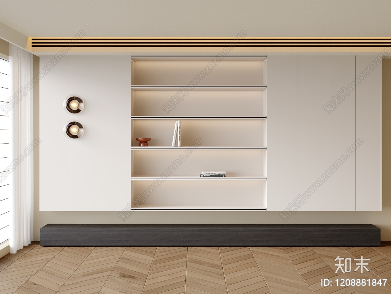 奶油风书柜3D模型下载【ID:1208881847】