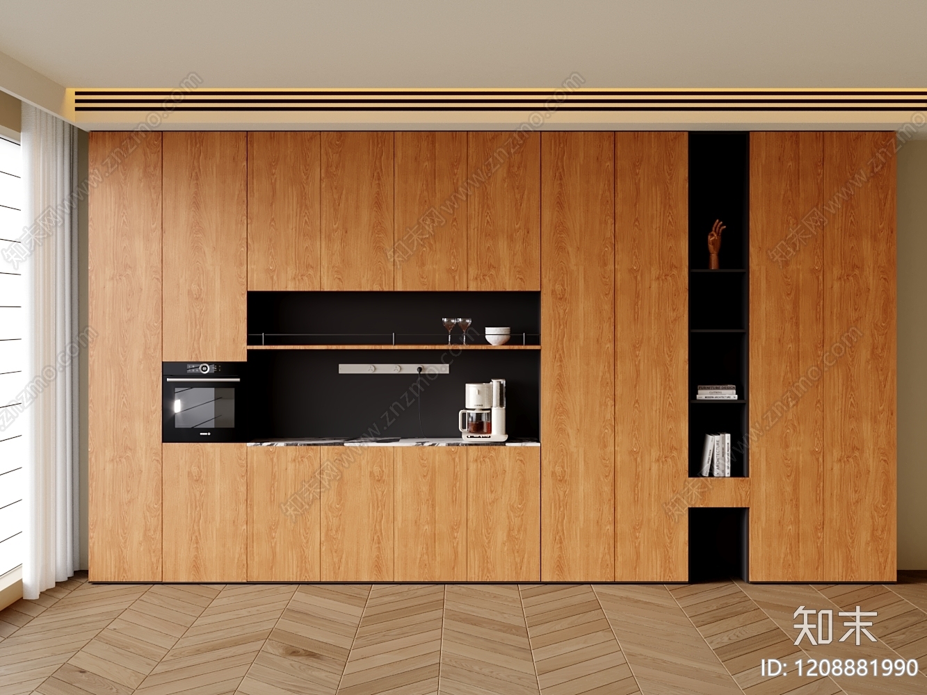现代原木风餐边柜3D模型下载【ID:1208881990】