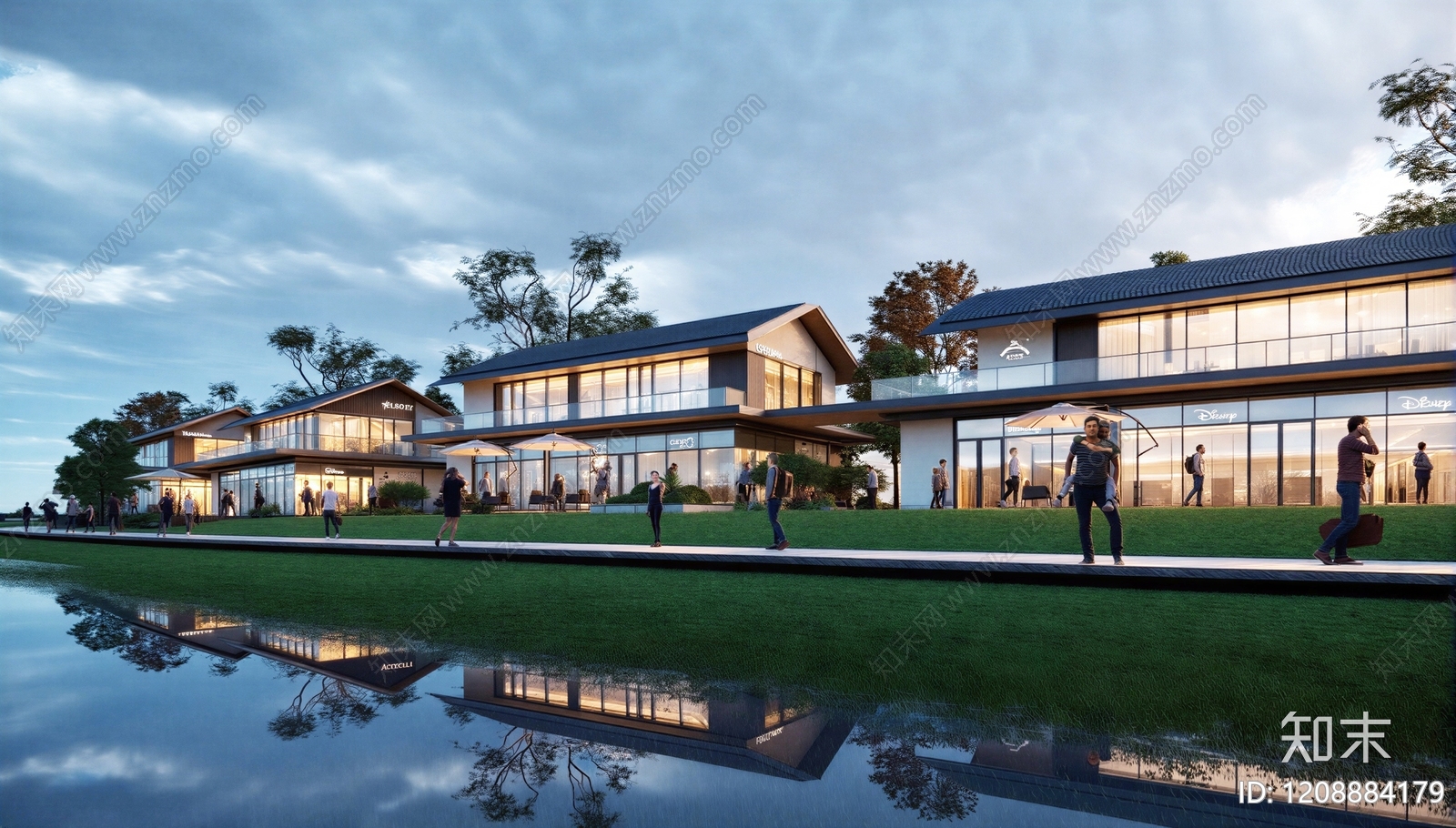 现代新中式商业街SU模型下载【ID:1208884179】