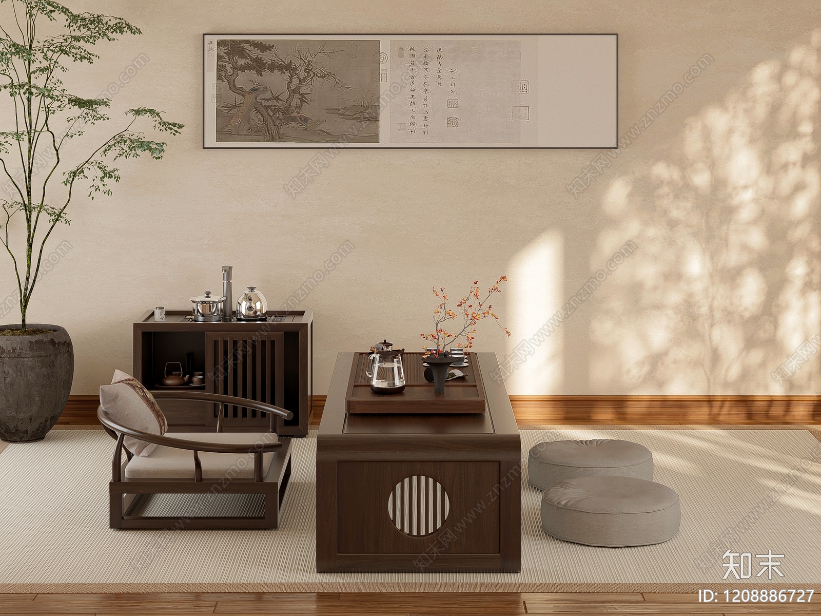 新中式茶几SU模型下载【ID:1208886727】
