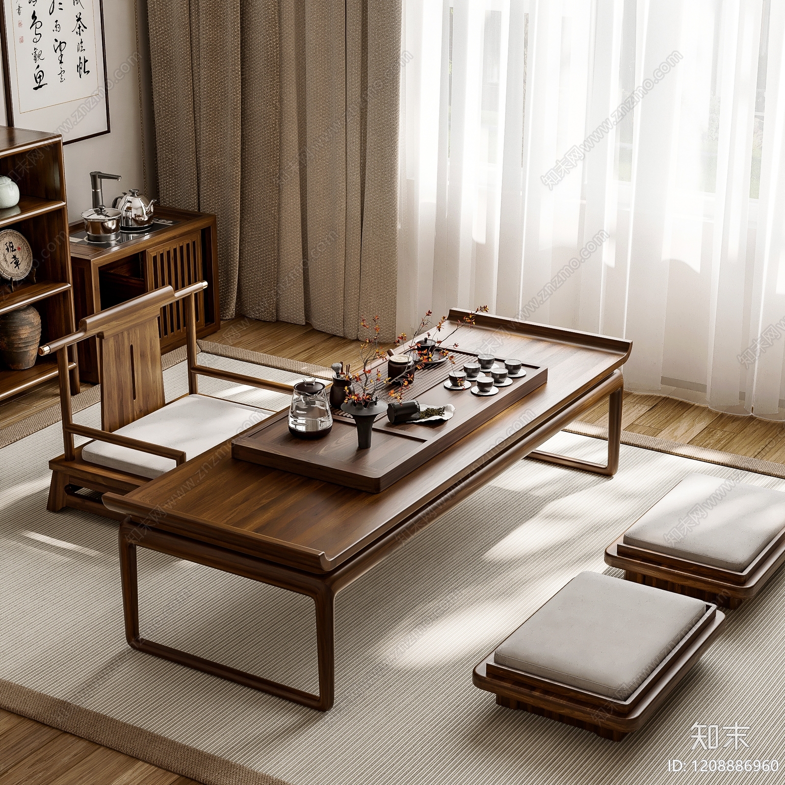 新中式茶桌椅3D模型下载【ID:1208886960】