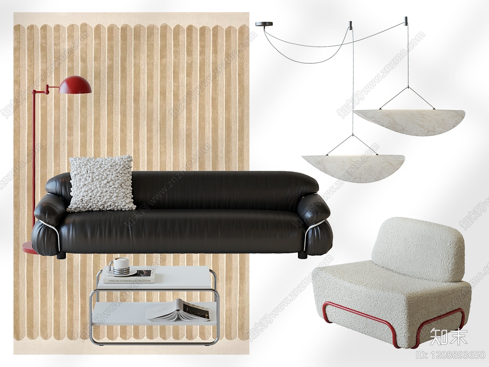 现代复古风沙发组合3D模型下载【ID:1208893650】