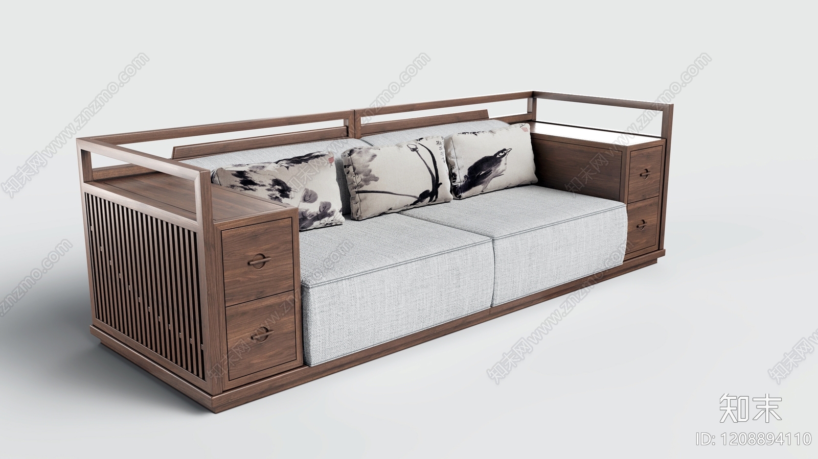 新中式三人沙发3D模型下载【ID:1208894110】