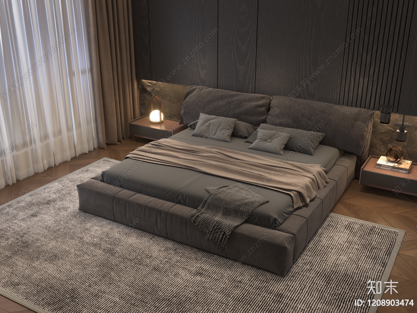 意式极简双人床3D模型下载【ID:1208903474】