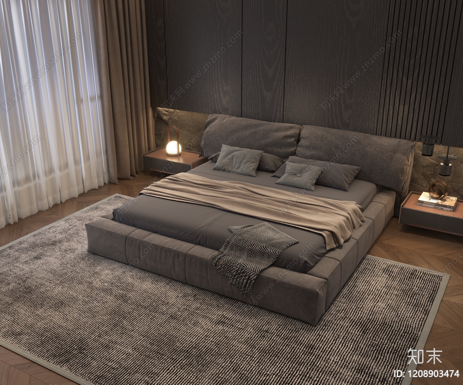 意式极简双人床3D模型下载【ID:1208903474】