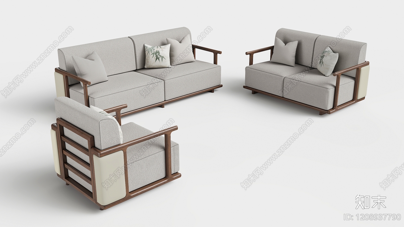 新中式三人沙发3D模型下载【ID:1208937790】
