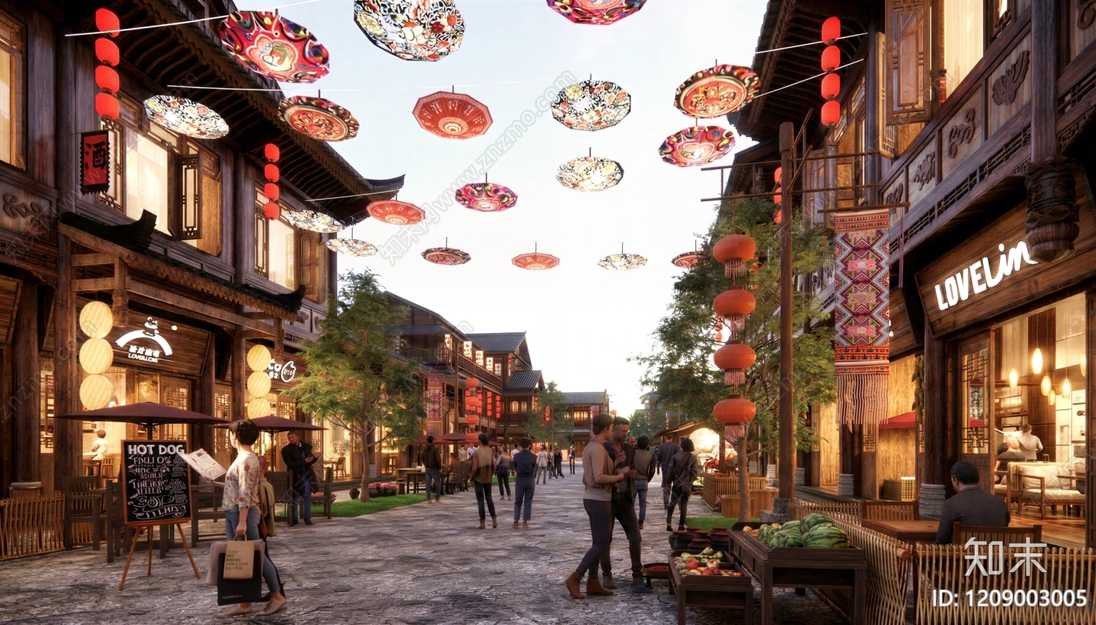 中式复古商业街SU模型下载【ID:1209003005】