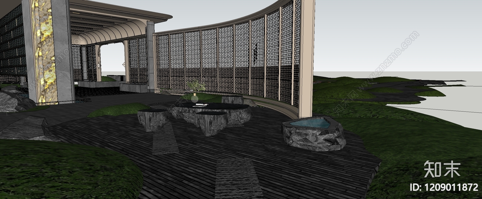 现代小区景观SU模型下载【ID:1209011872】