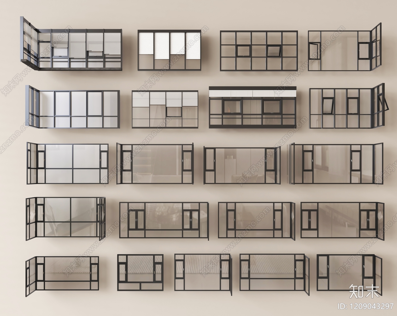 现代落地窗SU模型下载【ID:1209043297】