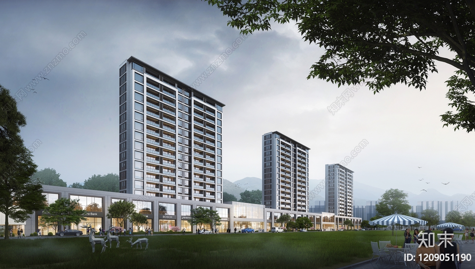 现代极简小高层住宅楼3D模型下载【ID:1209051190】