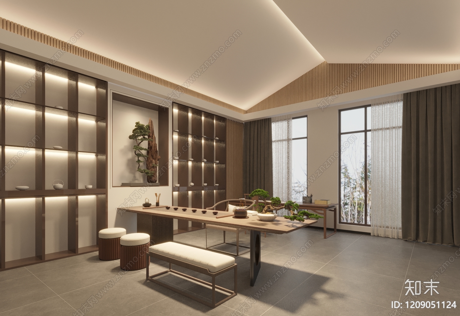 新中式茶室3D模型下载【ID:1209051124】