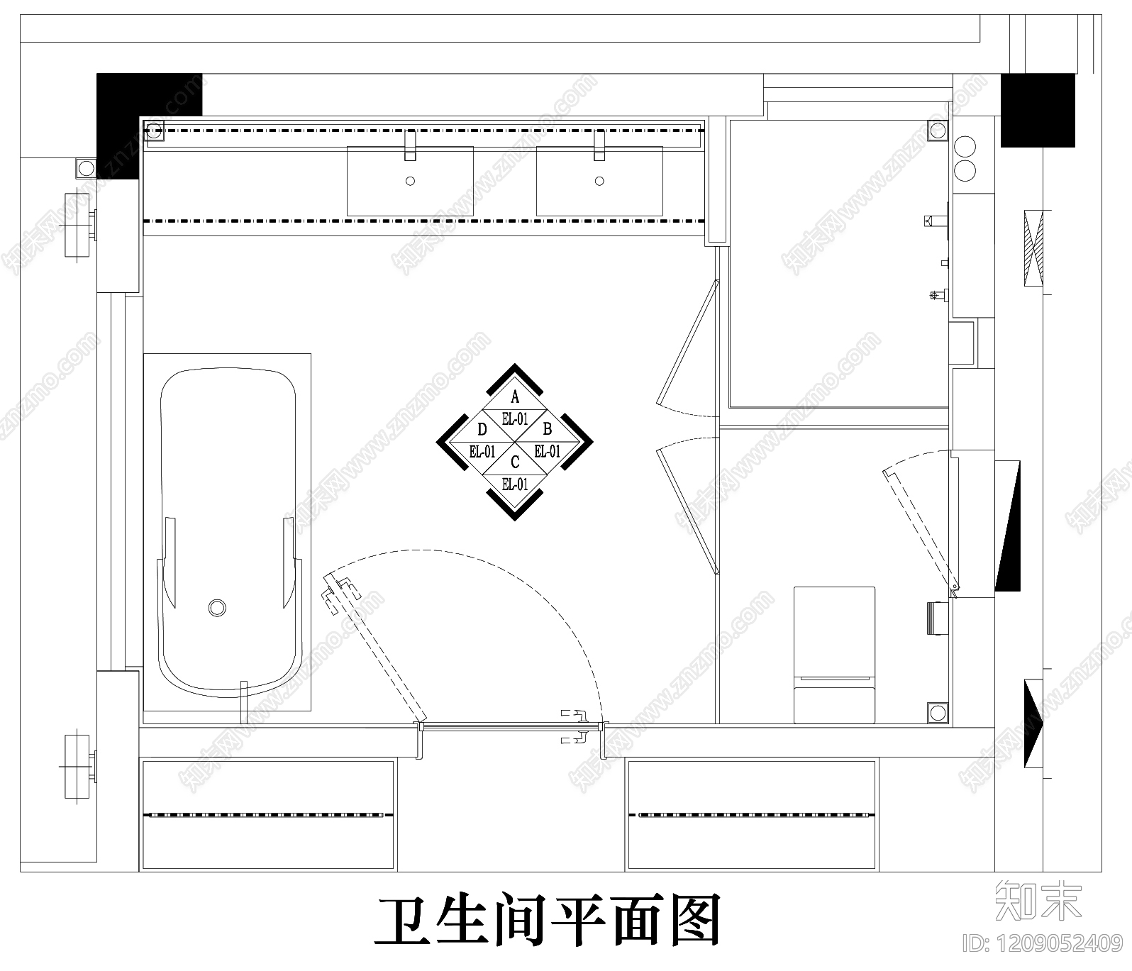 现代简约卫生间cad施工图下载【ID:1209052409】