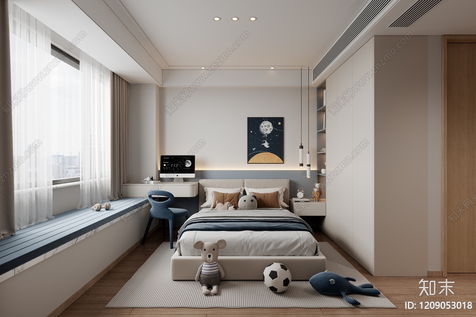 现代简约男孩房3D模型下载【ID:1209053018】