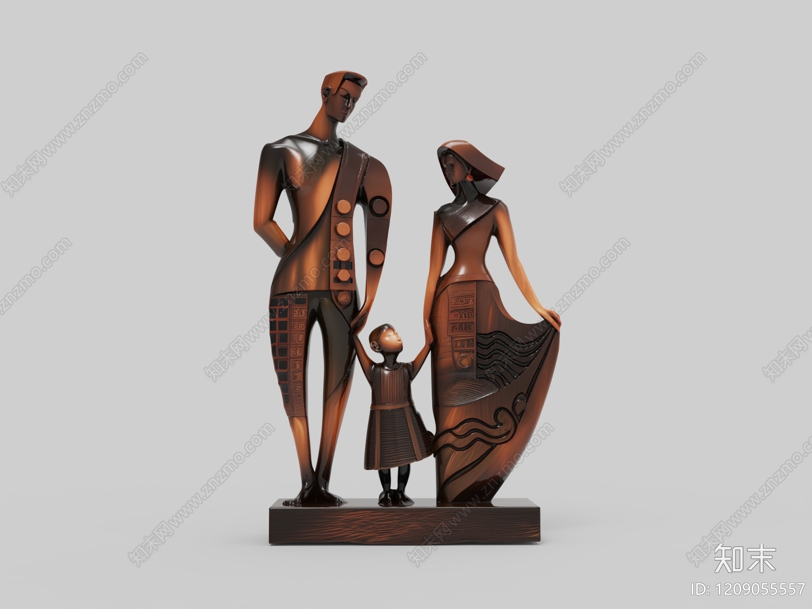 现代抽象木雕雕塑摆件3D模型下载【ID:1209055557】