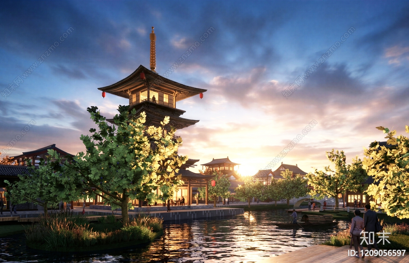 中式复古古建筑SU模型下载【ID:1209056597】