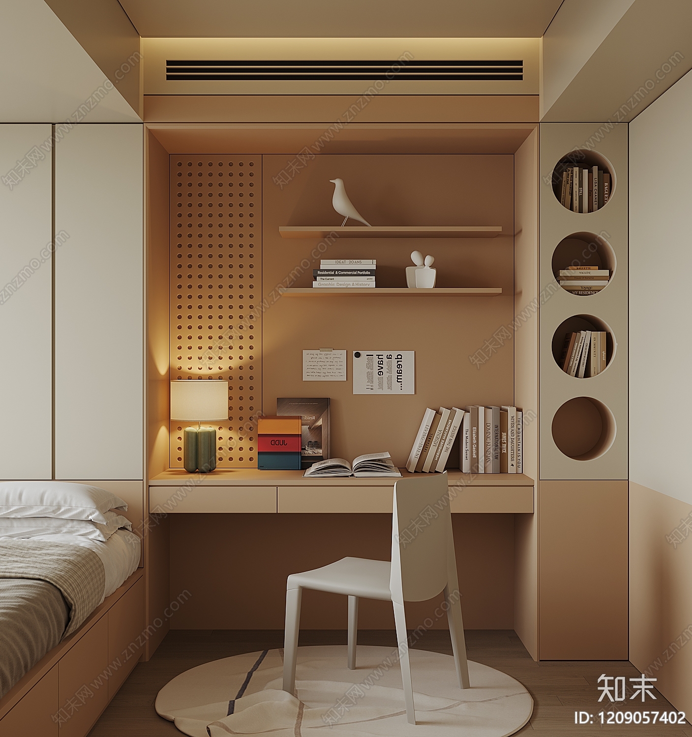 奶油风榻榻米卧室3D模型下载【ID:1209057402】