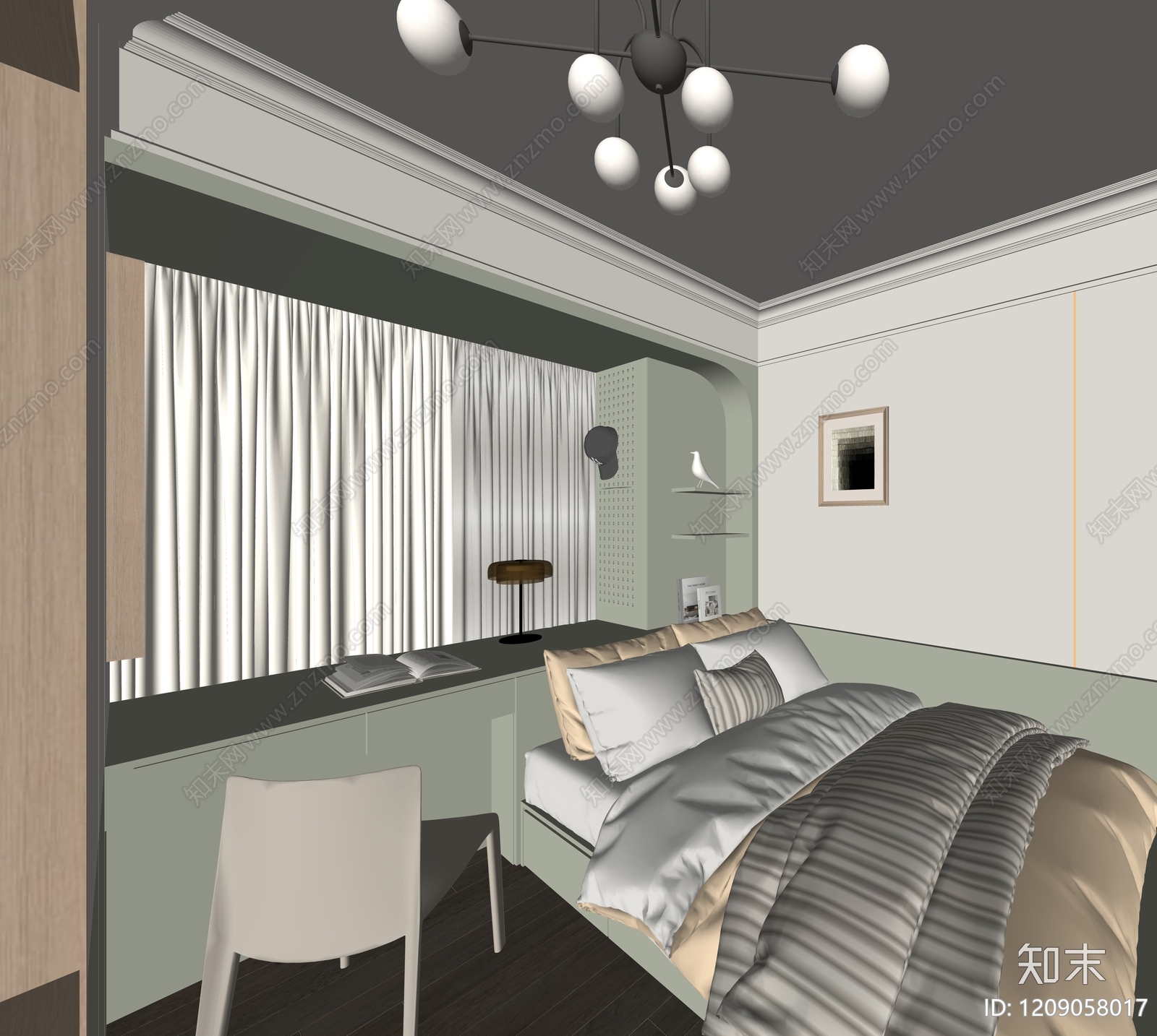 现代榻榻米卧室SU模型下载【ID:1209058017】