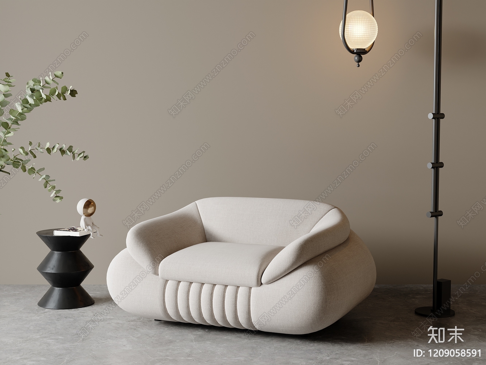 现代简约单人沙发3D模型下载【ID:1209058591】