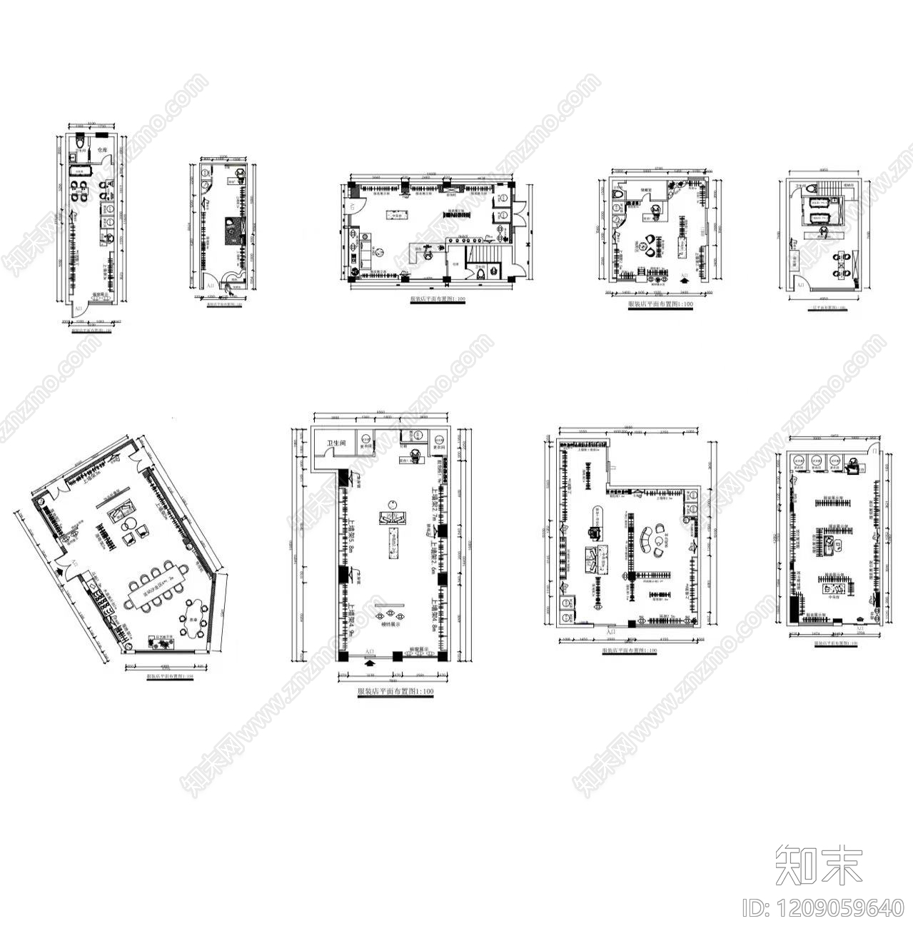现代服装店cad施工图下载【ID:1209059640】