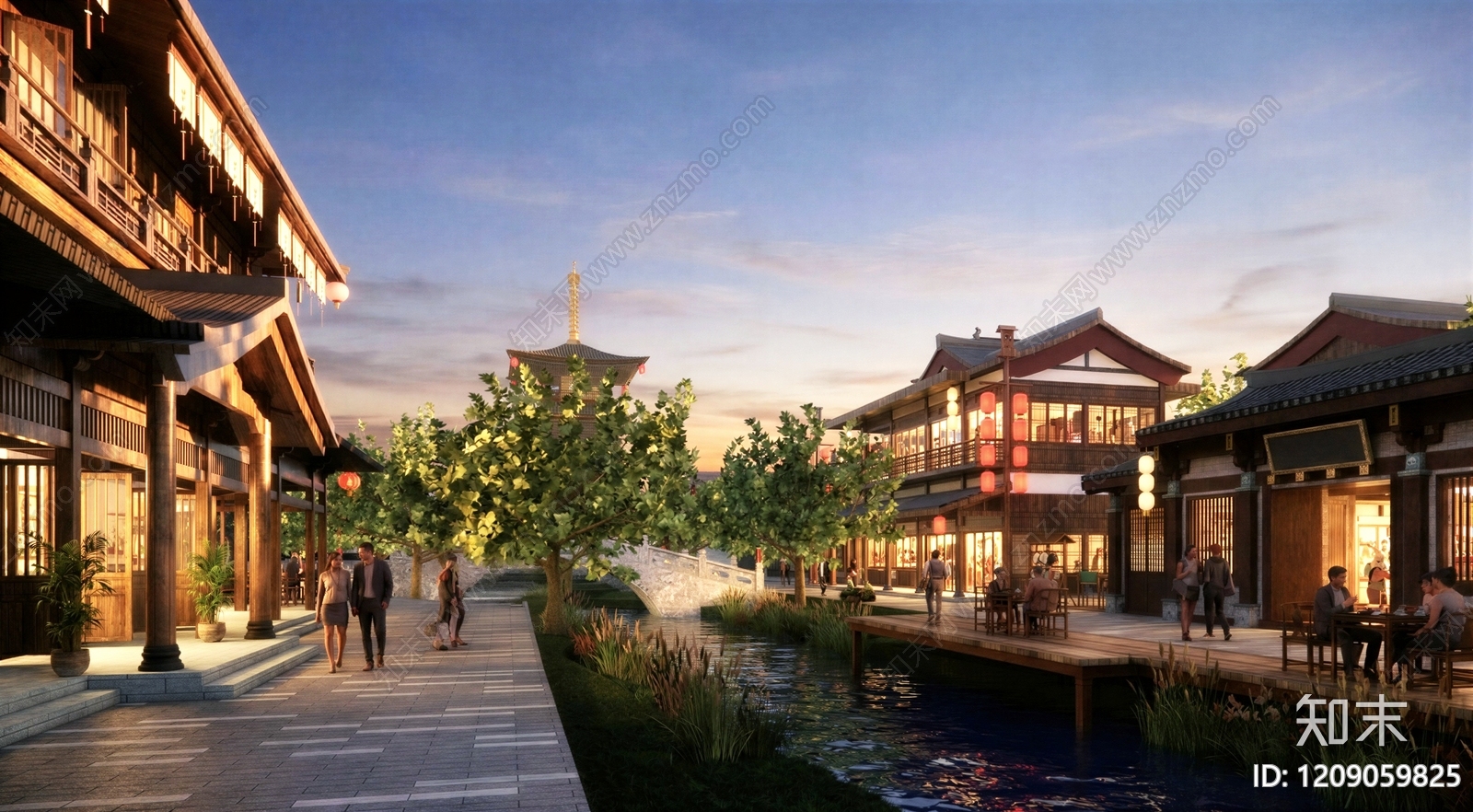 中式复古商业街SU模型下载【ID:1209059825】