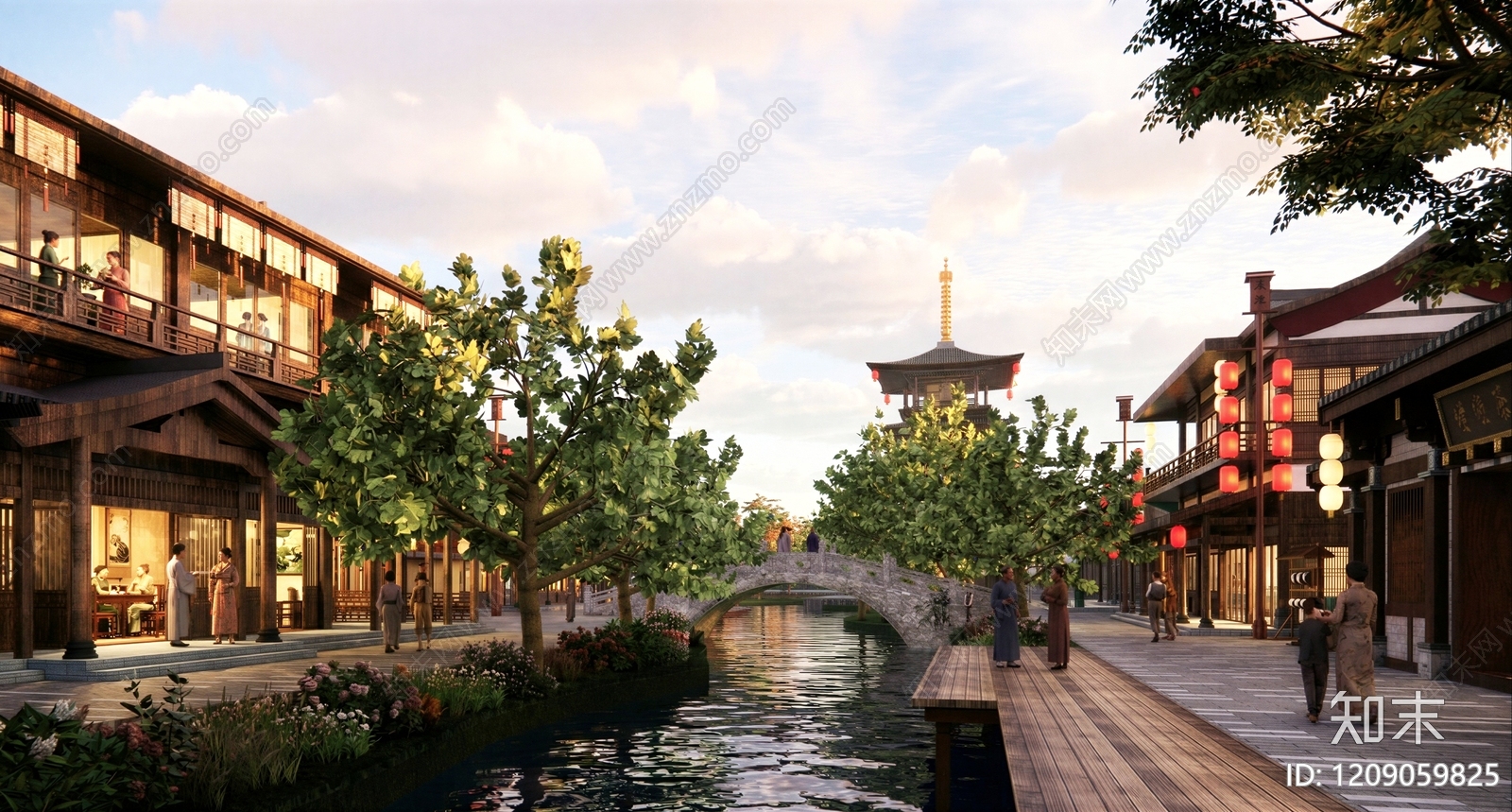 中式复古商业街SU模型下载【ID:1209059825】
