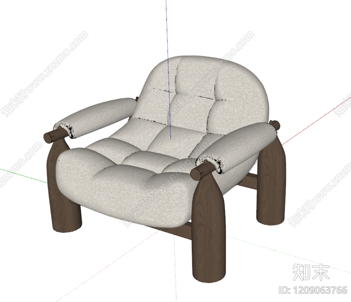 中古奶油单人沙发SU模型下载【ID:1209063766】