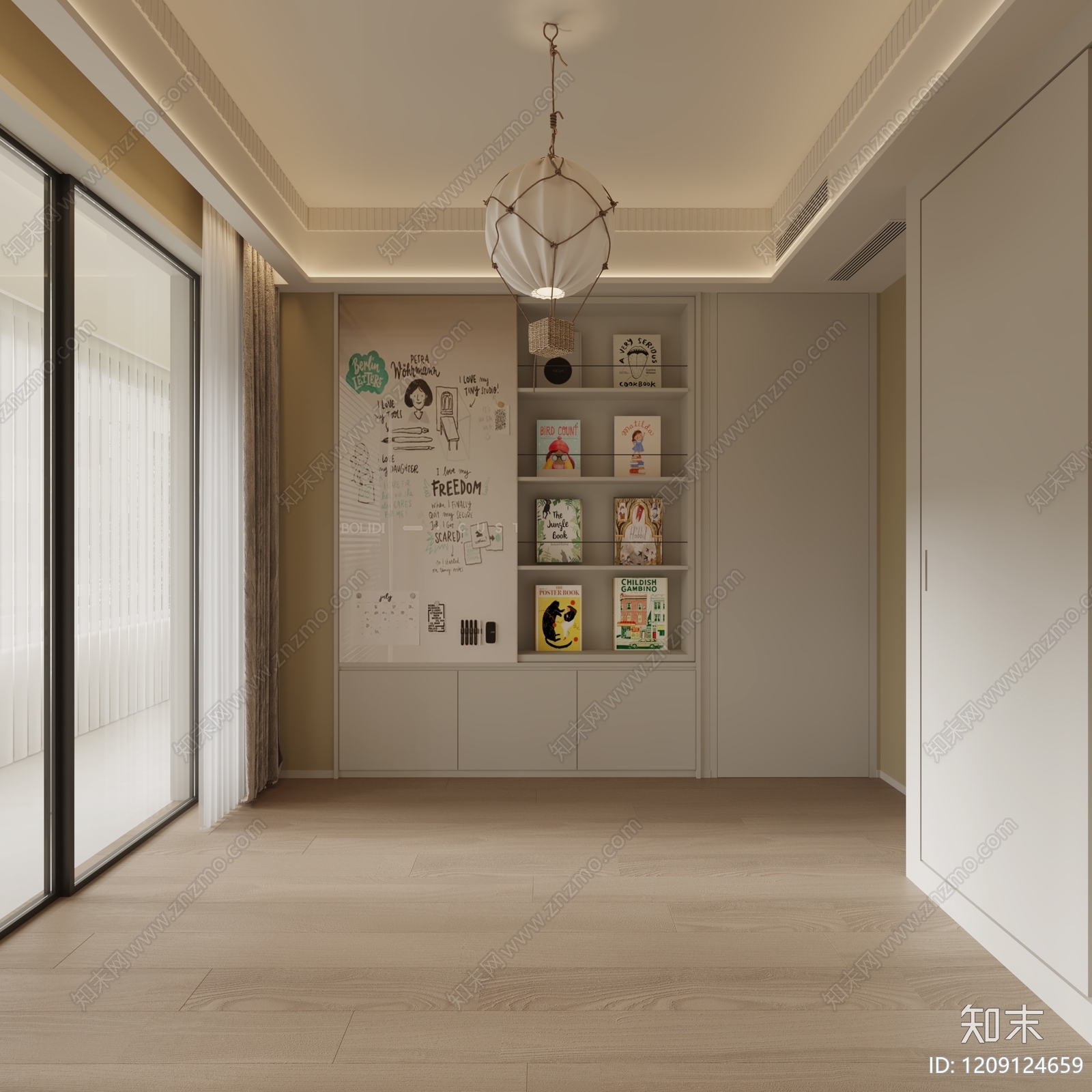 原木奶油风通用儿童房3D模型下载【ID:1209124659】