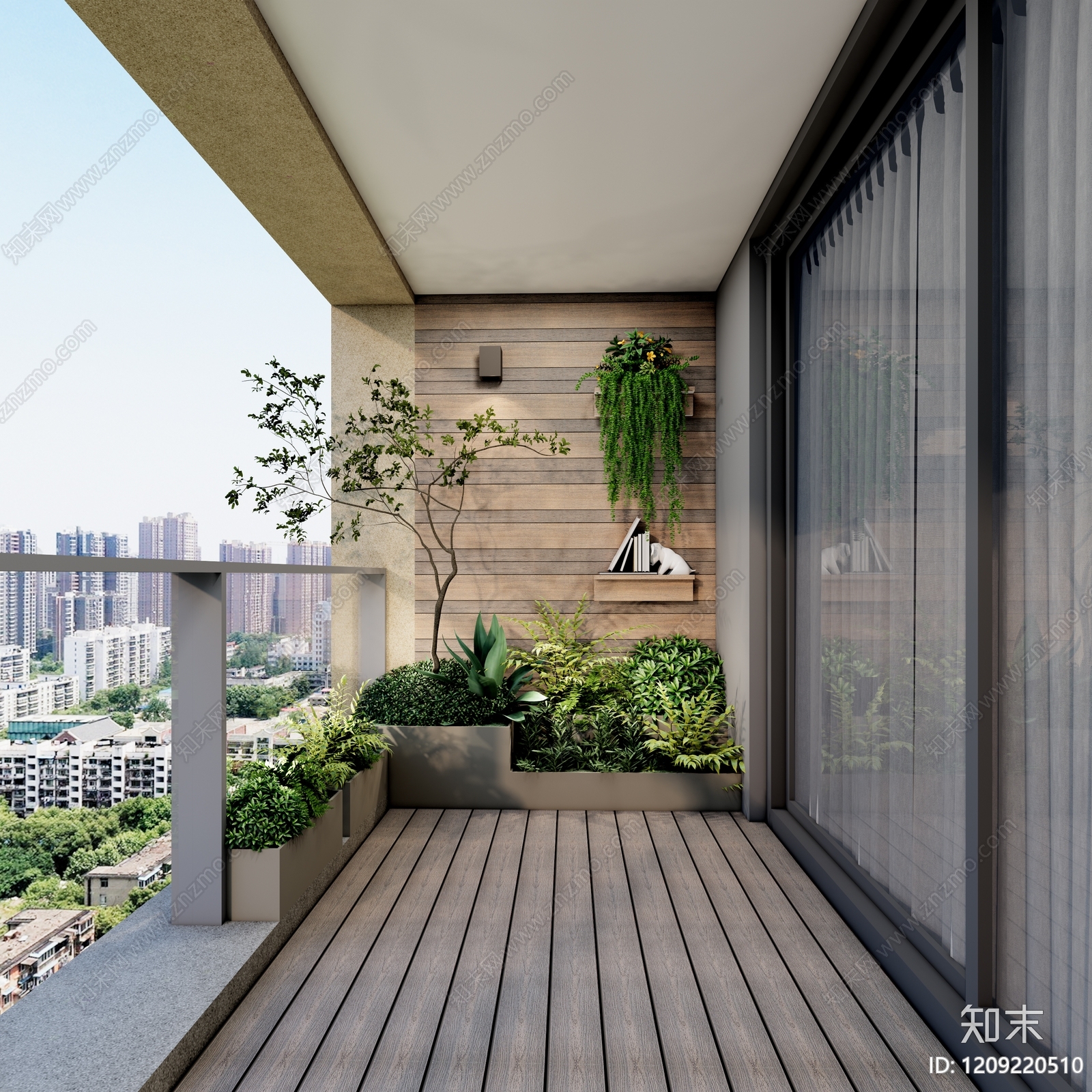 现代新中式家居阳台SU模型下载【ID:1209220510】