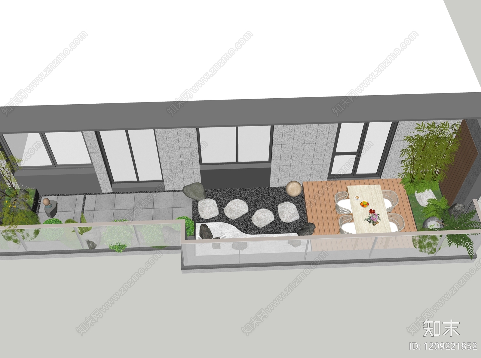 新中式中式屋顶花园SU模型下载【ID:1209221852】