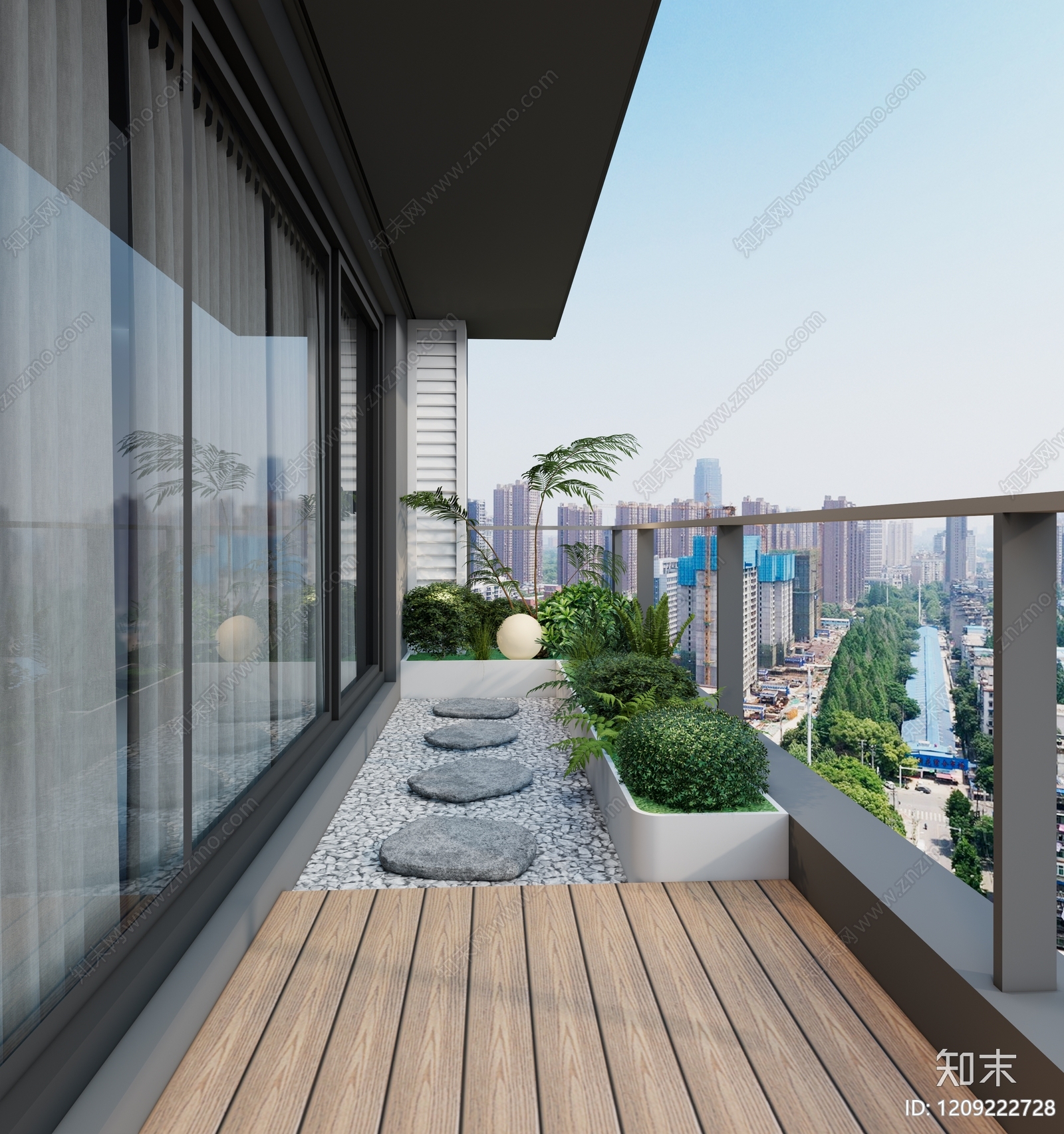 现代侘寂家居阳台SU模型下载【ID:1209222728】