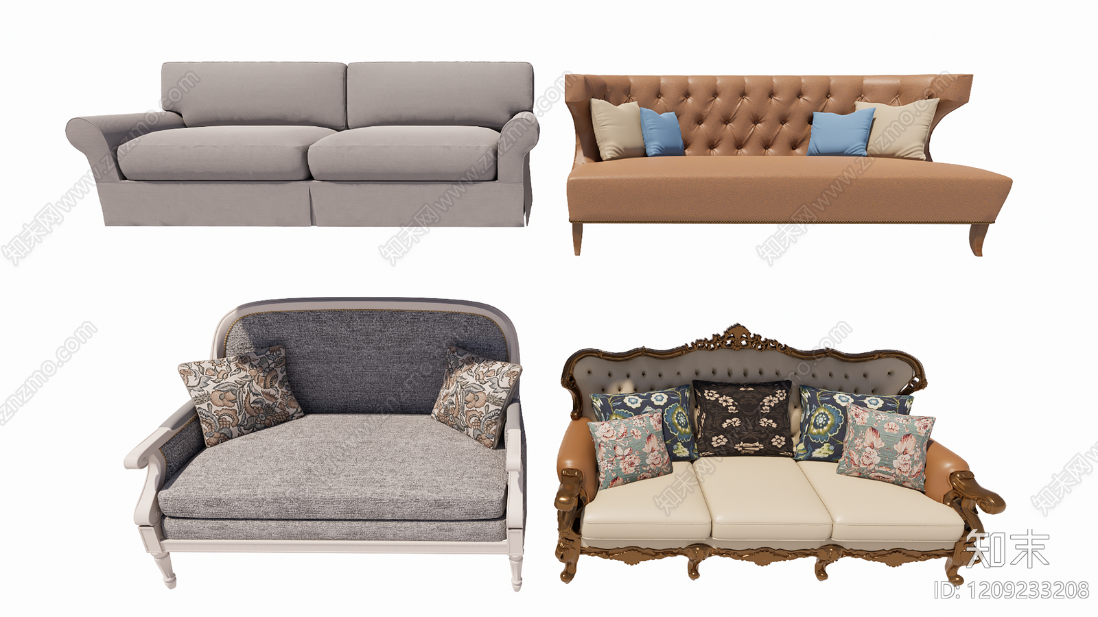 欧式双人沙发SU模型下载【ID:1209233208】