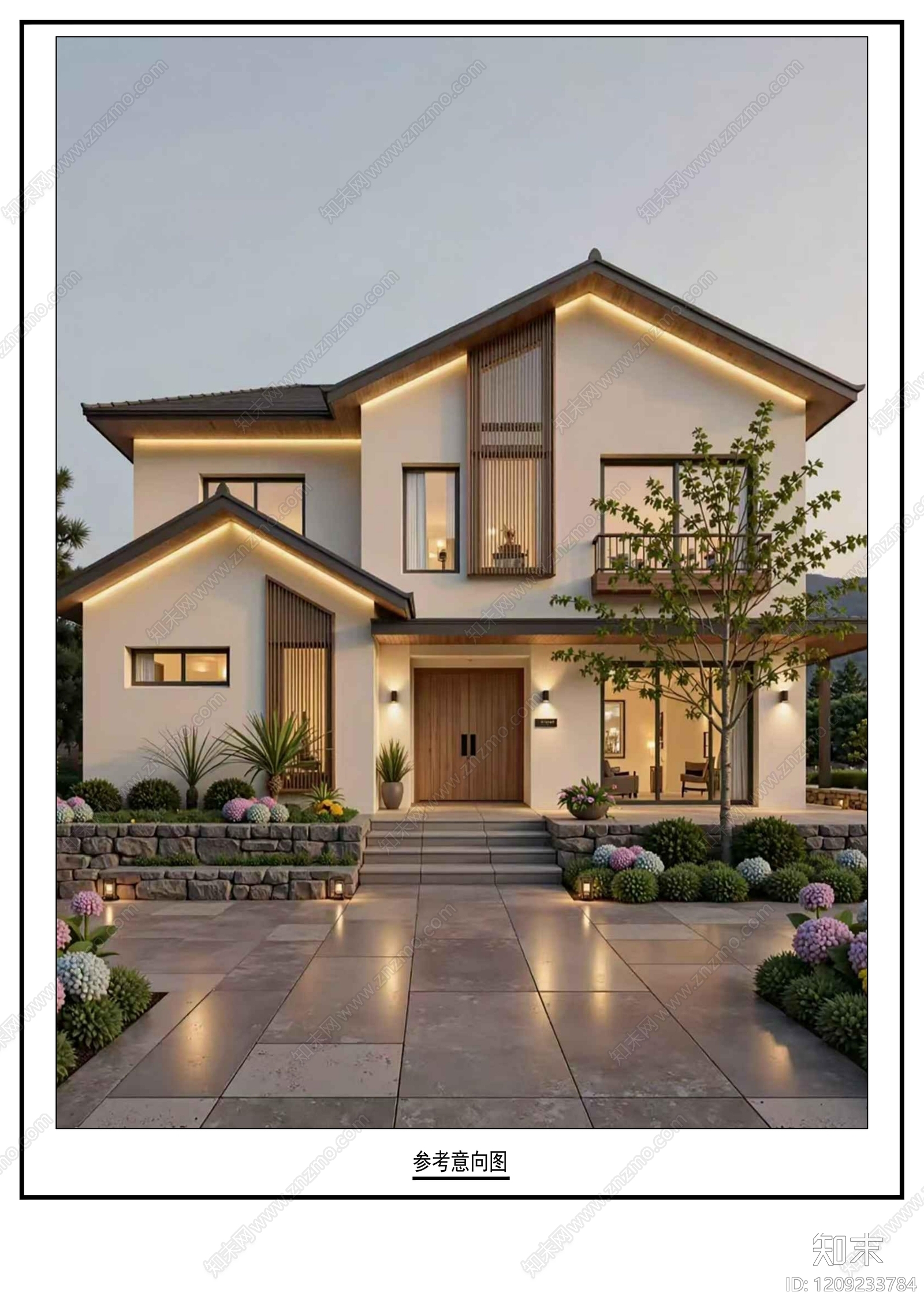 现代中式别墅建筑施工图下载【ID:1209233784】