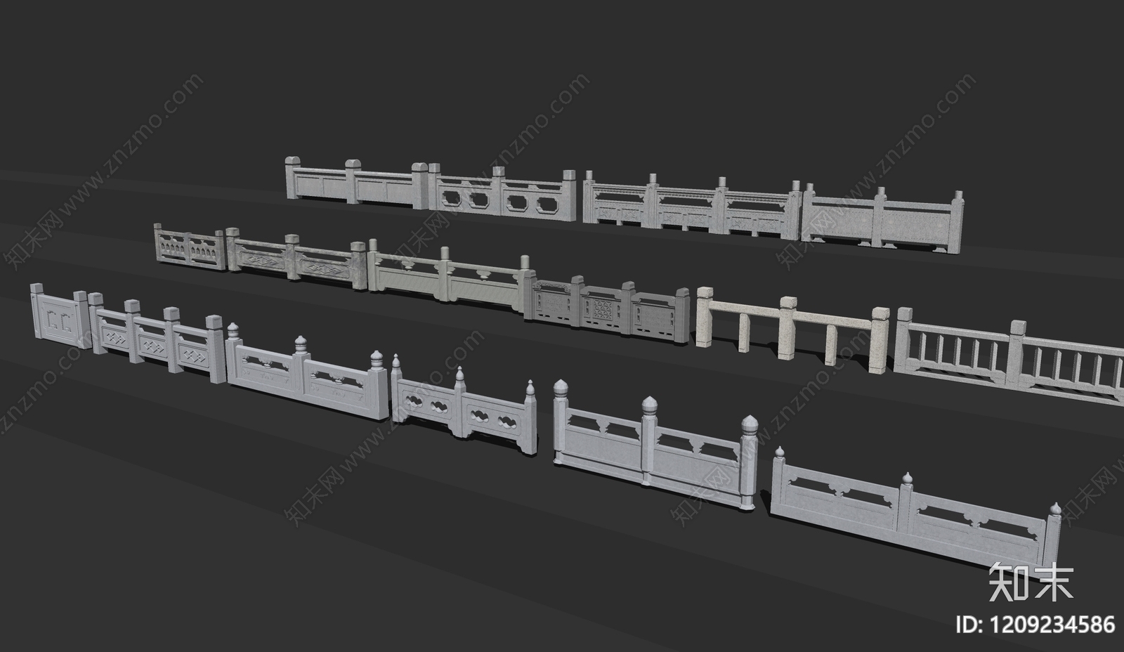 新中式现代栏杆扶手SU模型下载【ID:1209234586】