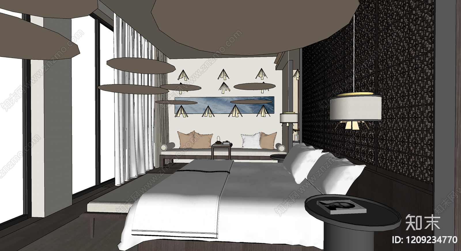 中式家居卧室SU模型下载【ID:1209234770】