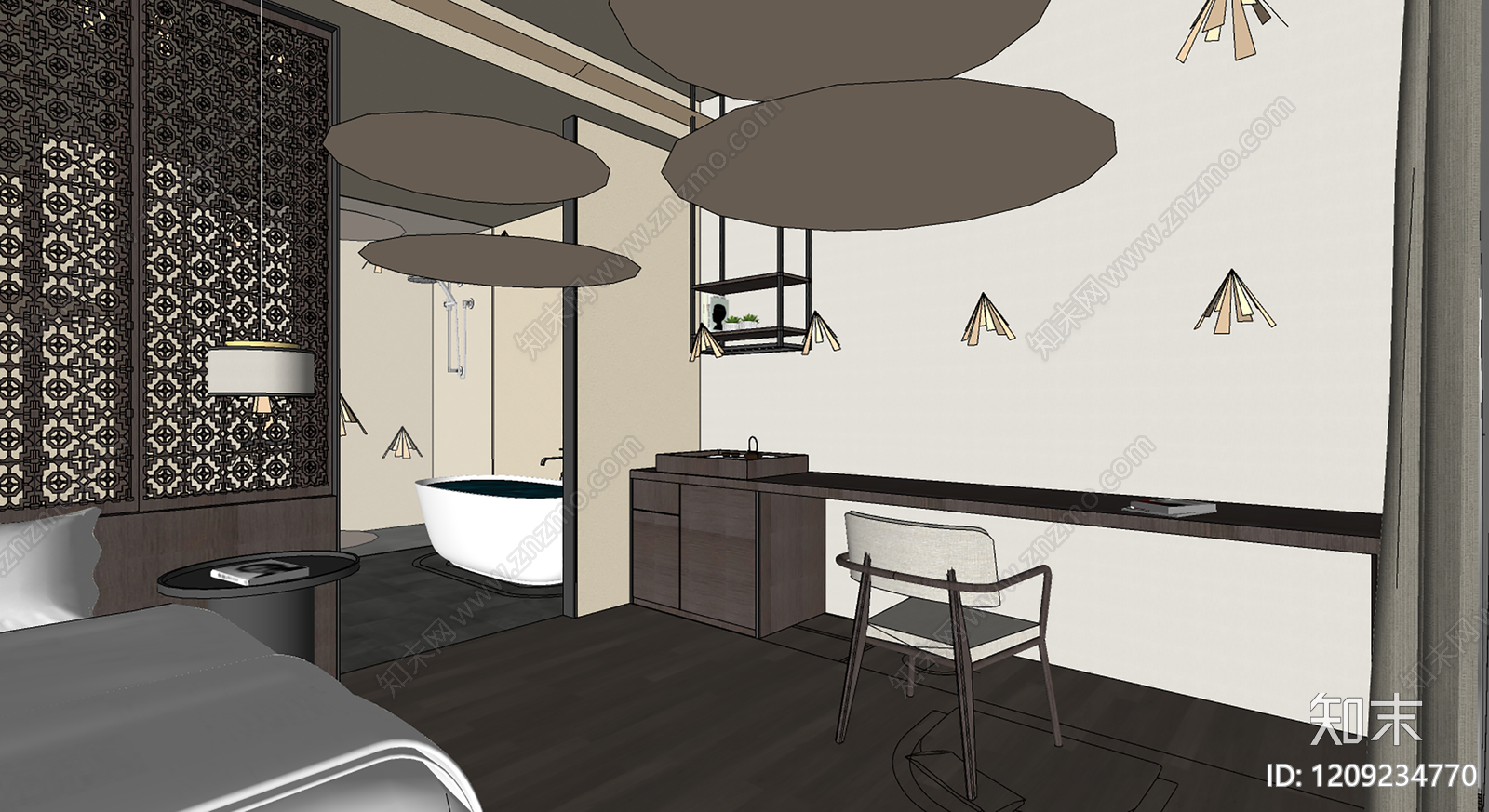 中式家居卧室SU模型下载【ID:1209234770】