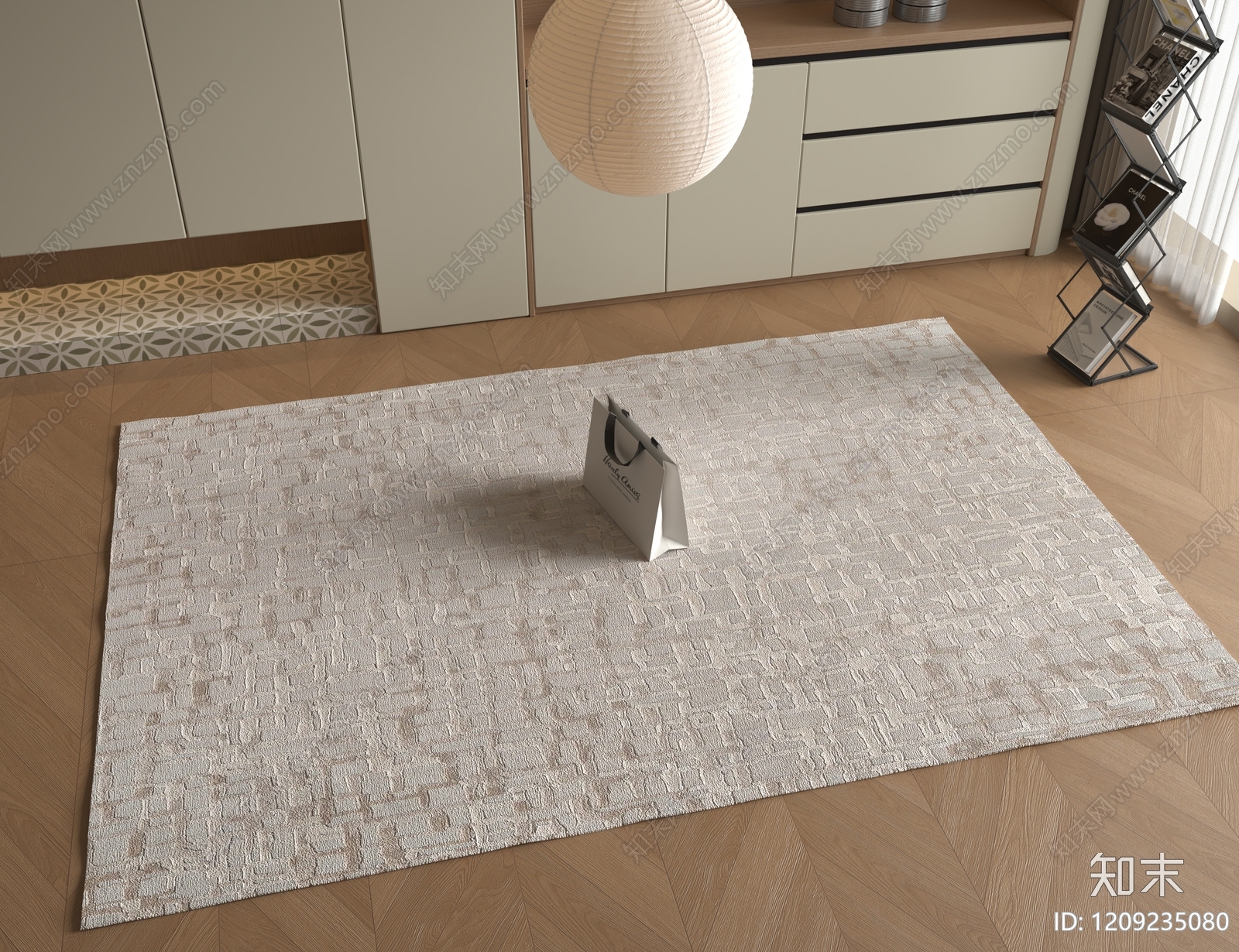 奶油风毛绒地毯3D模型下载【ID:1209235080】