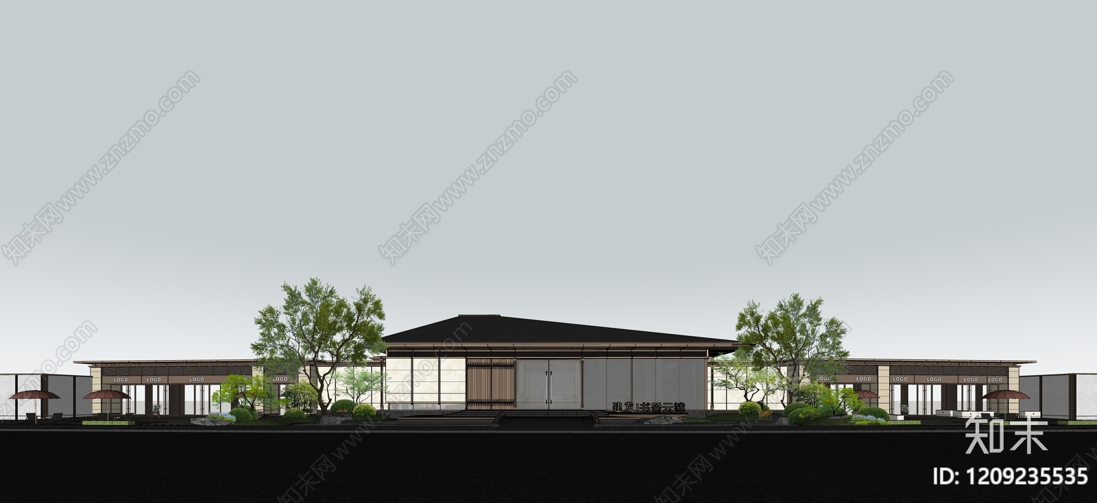 新中式住宅区景观SU模型下载【ID:1209235535】