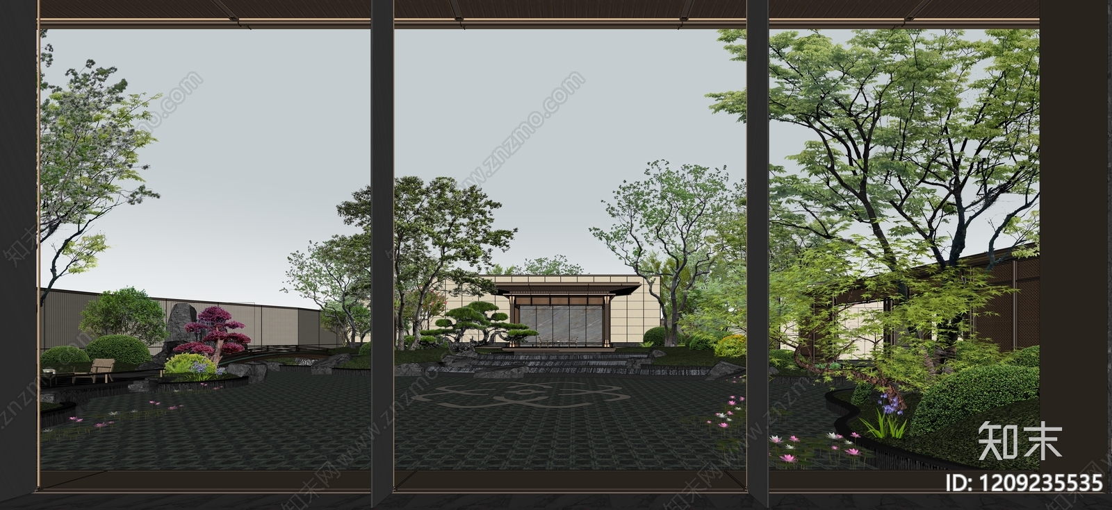 新中式住宅区景观SU模型下载【ID:1209235535】