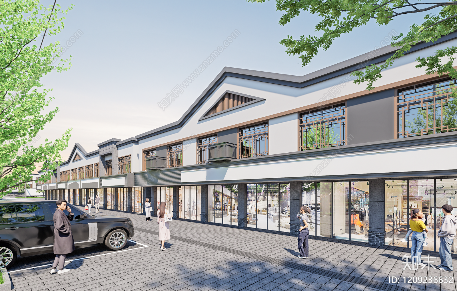 现代新中式商业街SU模型下载【ID:1209236632】